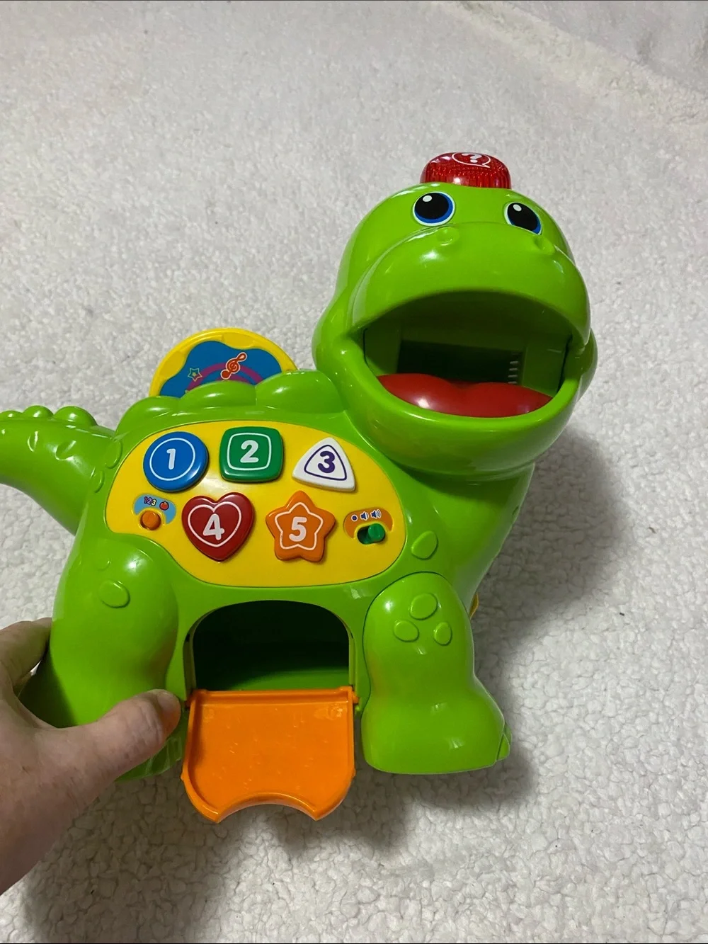 Interactive Green Dino Learning Toy with Lights and Buttons